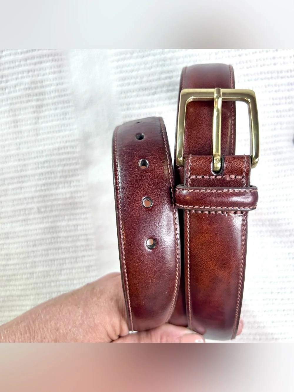 Trafalgar Cortina Brown Leather and Brass Men’s 40 Belt